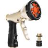 imageRAINPOINT Garden Hose Nozzle Hose Sprayer Nozzle with 9 Spray Patterns High Pressure Water Hose Nozzle Heavy Duty Metal Hand Sprayer Watering Plants and Lawn Car Washing Pet ShoweringGreenOrange