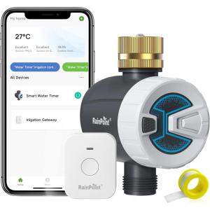 imageRAINPOINT Bluetooth Hose Timer with Brass InletSmart Water Timer for Garden Hose with Rain DelayManualAuto Watering App ControlSmart Water Timer with Wifi Hub