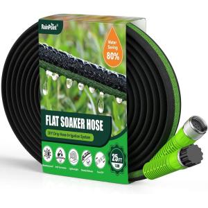 imageRAINPOINT Flat Soaker Hose 50ft 80 WaterSaving Drip Irrigation Hose for Garden Leakproof and Flexible with Anodized Aluminum Ends Double Layer Soaking Hoses for Garden Vegetables GreenGreen