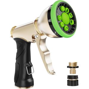 imageRAINPOINT Garden Hose Nozzle Heavy Duty Metal Water Hose Sprayer Nozzle with 9 Adjustable Spray Patterns High Pressure Hand Sprayer for Watering Plants ampamp LawnsBlackGreen