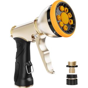 imageRAINPOINT Garden Hose Nozzle Heavy Duty Metal Water Hose Sprayer Nozzle with 9 Adjustable Spray Patterns High Pressure Hand Sprayer for Watering Plants ampamp LawnsBlackOrange