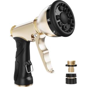 imageRAINPOINT Garden Hose Nozzle Heavy Duty Metal Water Hose Sprayer Nozzle with 9 Adjustable Spray Patterns High Pressure Hand Sprayer for Watering Plants ampamp LawnsBlackBlack