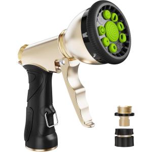 imageRAINPOINT Garden Hose Nozzle Hose Sprayer Nozzle with 9 Spray Patterns High Pressure Water Hose Nozzle Heavy Duty Metal Hand Sprayer Watering Plants and Lawn Car Washing Pet ShoweringBlueGreen