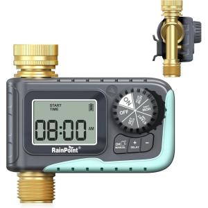 imageRAINPOINT Sprinkler Timer 100 Metal Water Pipe Water Timer for Garden Hose Programmable Hose Controller with Manual WateringRain Delay Automatic Drip Irrigation System for Lawn 1 Outlet