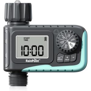 imageRAINPOINT Sprinkler Timer Programmable Water Timer for Garden Hose Outdoor Soaker Hose Timed with Rain DelayManualAutomatic Watering System Digital Irrigation for Yard Lawn 1 OutletPlastic