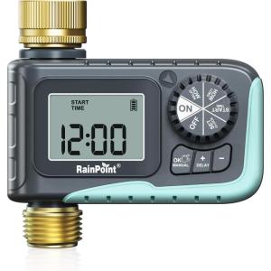 imageRAINPOINT Sprinkler Timer with Brass Inlet ampamp Outlet Programmable Hose Timer for Garden Soaker Hose Watering Timer with Rain DelayManual Watering System Digital Drip Irrigation for Yard LawnGreen