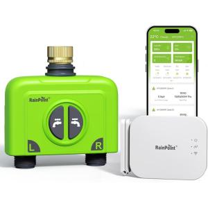 imageRAINPOINT WiFi Water Timer for Garden Hose 2 Zone Smart Hose Timer WiFi Sprinkler Controller with Antenna Gateway Support WiFi ampamp Ethernet Connection Automatic Watering System for Lawn and YardGreen