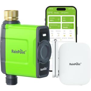 imageRAINPOINT WiFi Water Timer for Garden Hose Smart Sprinkler Timer with WiFi Antenna Gateway Automatic Irrigation Controller APP Remote Control WeatherBased Smart Watering for Lawn GardenGreen