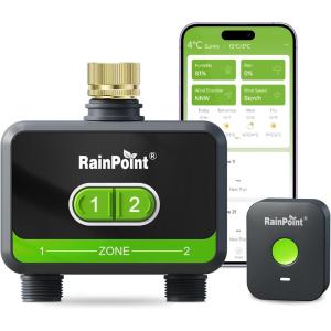 imageRainPoint WiFi Water Timer for Garden Hose with Brass Inlet 2Zone Smart Hose Timer WiFi Irrigation Controller Automatic Sprinkler Watering System for Lawns and YardGreen