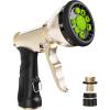 imageRAINPOINT Garden Hose Nozzle Hose Sprayer Nozzle with 9 Spray Patterns High Pressure Water Hose Nozzle Heavy Duty Metal Hand Sprayer Watering Plants and Lawn Car Washing Pet ShoweringGrey 2pcsGreen