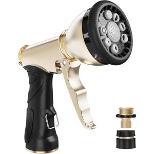 imageRAINPOINT Garden Hose Nozzle Hose Sprayer Nozzle with 9 Spray Patterns High Pressure Water Hose Nozzle Heavy Duty Metal Hand Sprayer Watering Plants and Lawn Car Washing Pet ShoweringGrey 2pcsGray