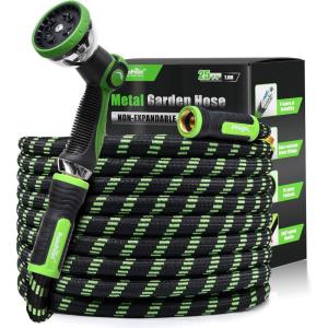 imageRAINPOINT Metal Garden Hose 25 ft  Nokink 304 Steel Water Hose with 10 mode Nozzle  Brass Connection Swivel Handle Flexible HoseLightweight Puncture25ft