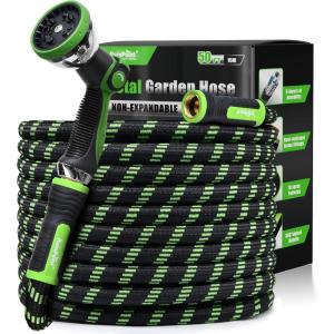 imageRAINPOINT Metal Garden Hose 25 ft  Nokink 304 Steel Water Hose with 10 mode Nozzle  Brass Connection Swivel Handle Flexible HoseLightweight Puncture50ft