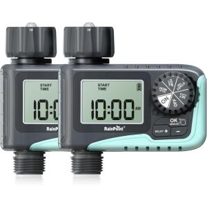 imageRAINPOINT Sprinkler Timer Programmable Water Timer for Garden Hose Outdoor Soaker Hose Timed with Rain DelayManualAutomatic Watering System Digital Irrigation Timed for Yard Lawn 2 Pack