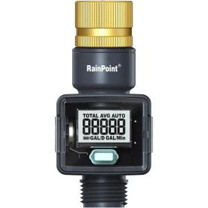 imageRAINPOINT Water Flow Meter Measure Consumption and Flow Rate up to 99999 GallonLiter 5 Accuracy Water Meter for RV Garden Hose Pool Lawn Sprinkler ampamp Nozzle SprayerBrass