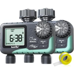 imageRAINPOINT Water Timer for Garden Hose  2 Zone Sprinkler Timer with Rain DelayManual WateringAutomatic Irrigation for Yard Lawn2