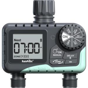 imageRAINPOINT Water Timer for Garden Hose  2 Zone Sprinkler Timer with Rain DelayManual WateringAutomatic Irrigation for Yard Lawn1